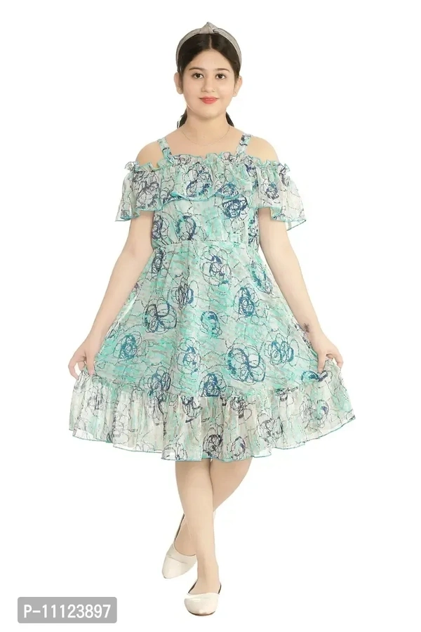 Elegant Georgette Blue Printed Dress For Girls