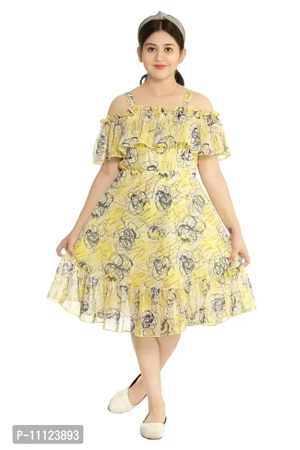 Elegant Georgette Yellow Printed Dress For Girls