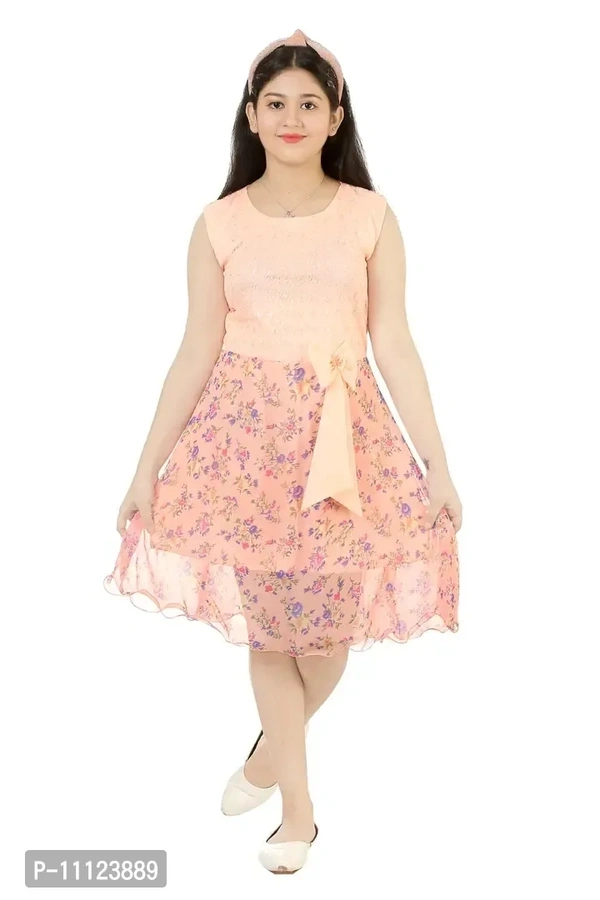 Elegant Georgette Orange Printed Dress For Girls