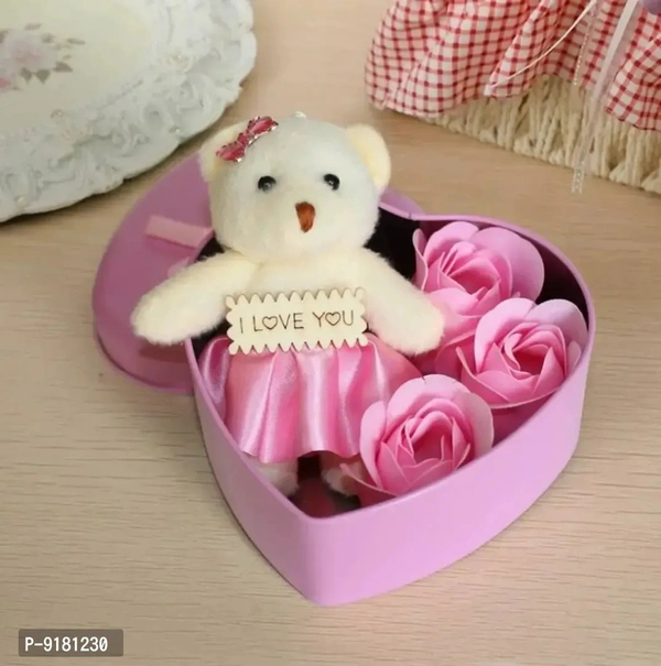 Heart Box Artificial Flower, Soft Toy Gift Set