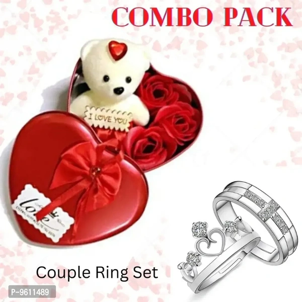 Valentines Silver Touch Couple Ring Sweet Love Heart Gift Box Combo for Women