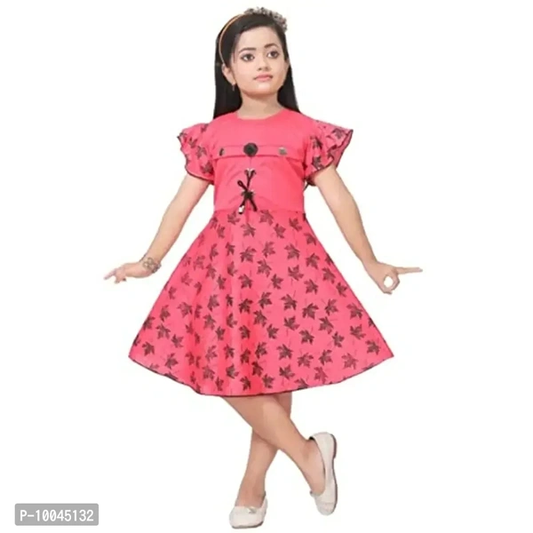 RJ JOSHNA'S Dresses Cotton Blend Printed Knee Length Frock Dress for Girls 