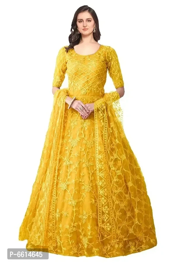Fabulous Net Embroidered Gown With Dupatta For Women