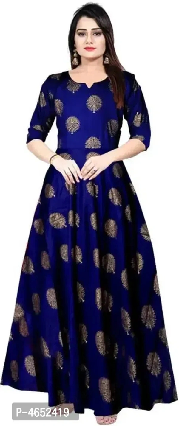 Attractive Blue Rayon Printed Ethnic Gown For Women