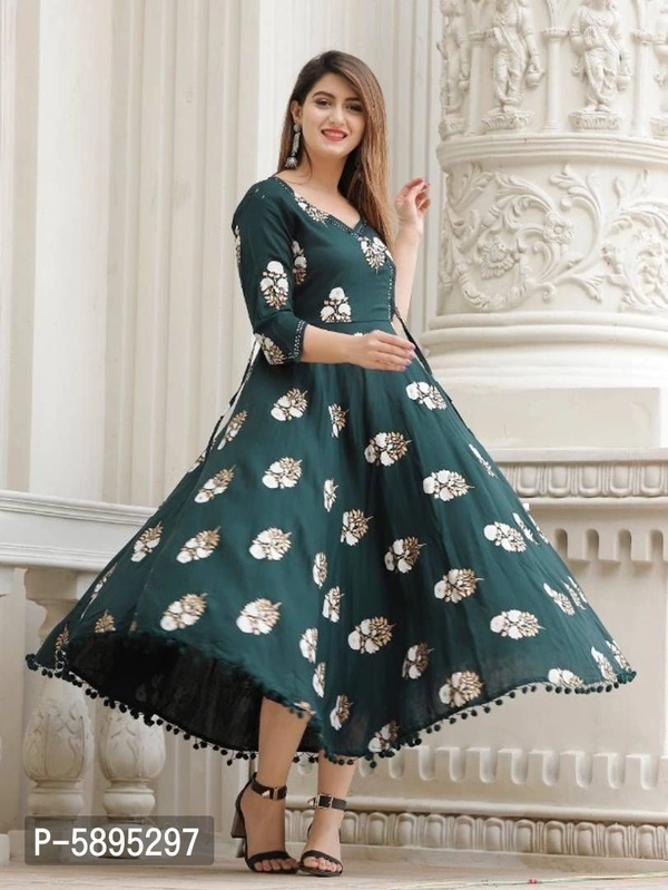 Trendy Rayon Anarkali Printed Long Gown With Dupatta