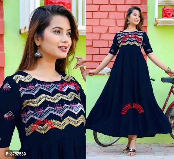 Beautiful Rayon Embroidered Stitched Ethnic Gown