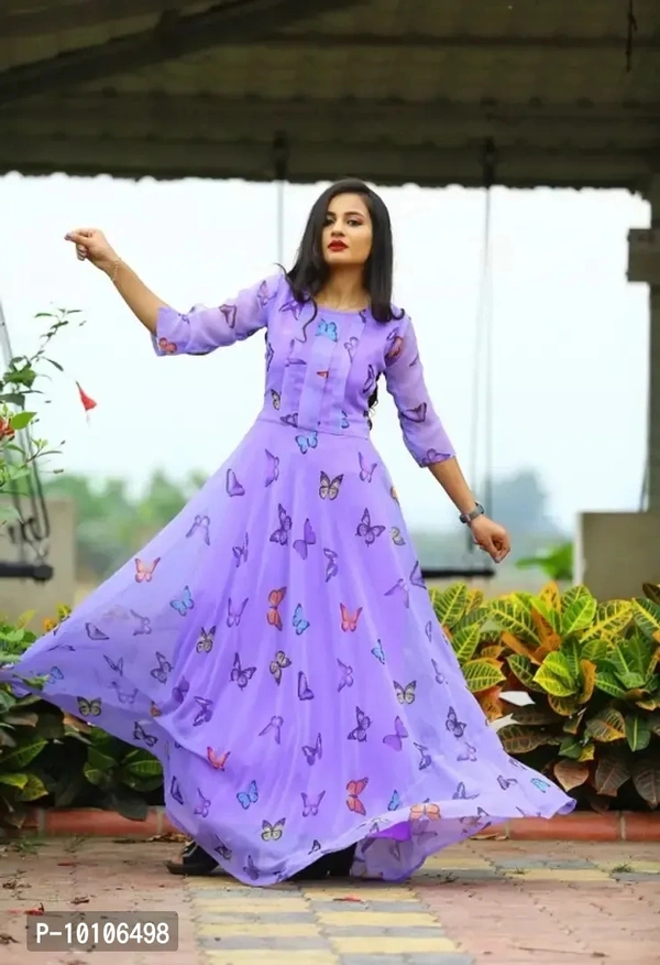 Amazing Trendy Look Purple colored Digital Printed Designer Gown