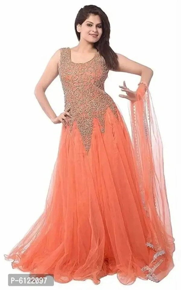 Trendy Net Embroidered Semi-Stitched Ethnic Gown