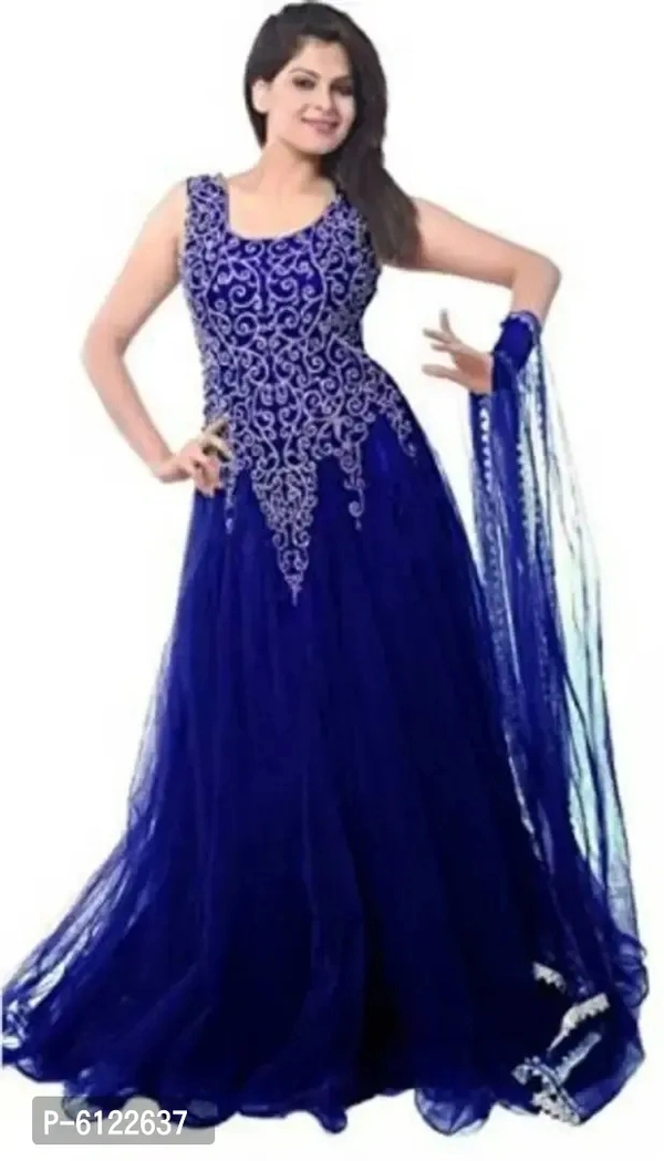 Trendy Net Embroidered Semi-Stitched Ethnic Gown