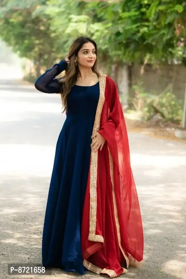 Stylish Women Georgette Long Gown with Dupatta