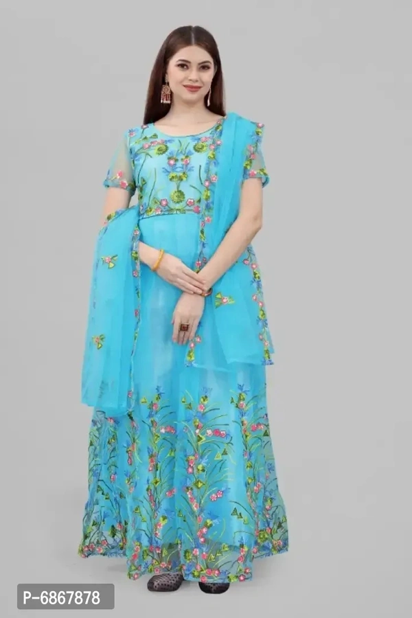 Womens Net Embroidered Semi-Stitched Gown