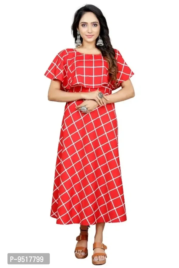 Fancy crepe Printed Dress Red