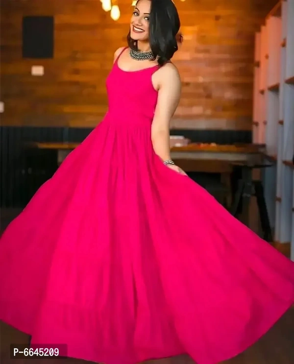 Stylish Rayon Solid Self Design Long Gown For Women