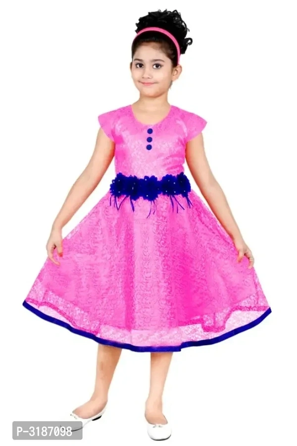 RNR FASHION Girls Purple Net Made Midi/Knee Length Sleeveless Frock(RNR035)