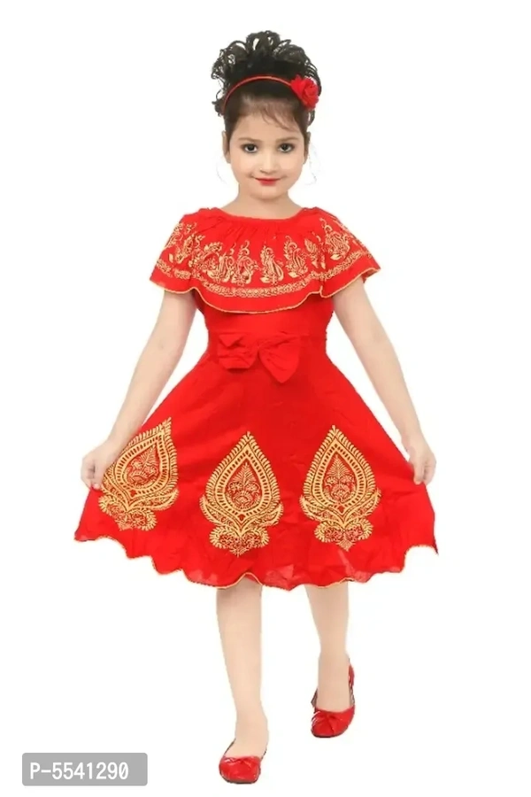 Girls Below Knee Party Dress (Red, Sleeveless)