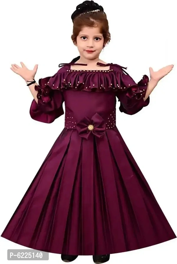 Stylish Silk Blend Purple Gown Style Long Dress For Girls