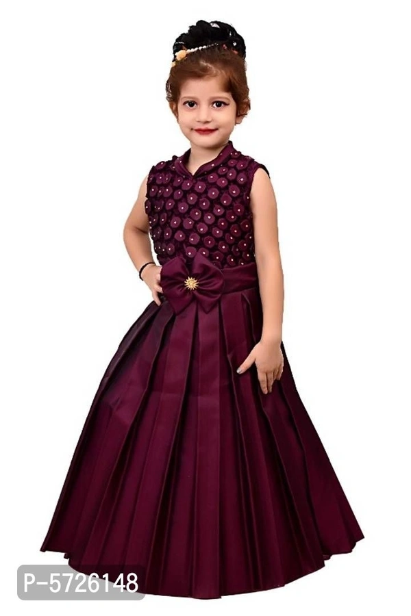 Elegant Purple Sarin Blend Self Pattern Dress For Girls