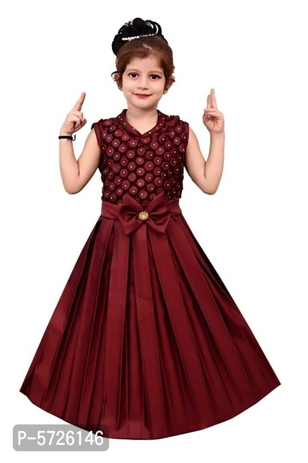 Elegant Maroon Sarin Blend Self Pattern Dress For Girls