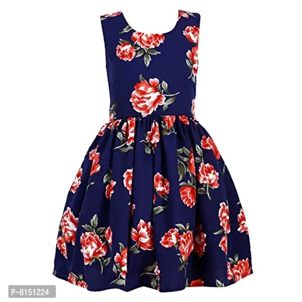 R Cube Kids Poly Crape Polka Dot Casual Wear Frock Navy Blue