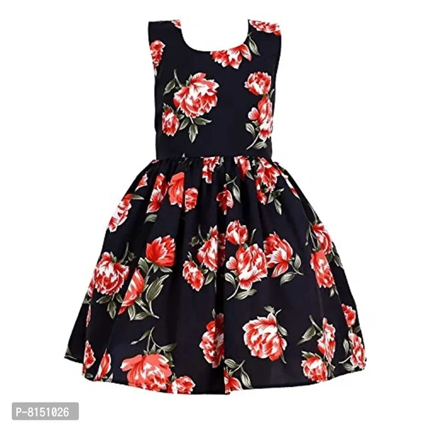 R Cube Kids Poly Crape Polka Dot Casual Wear Frock SS_025,Black Print