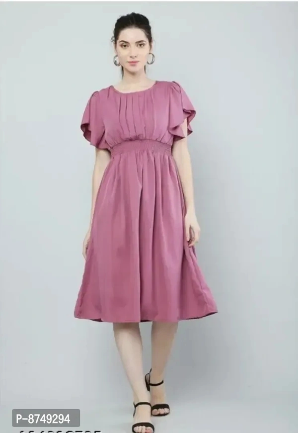PYAZI NECK PLEATED DRESSSize: SMLXL Neck Style:  Round Neck Color:  Magenta Fabric:  Crepe Type:  Knee Length Style:  A-lineWithin 6-8 business days However, to find out an actual date of delivery, please enter your pin code.