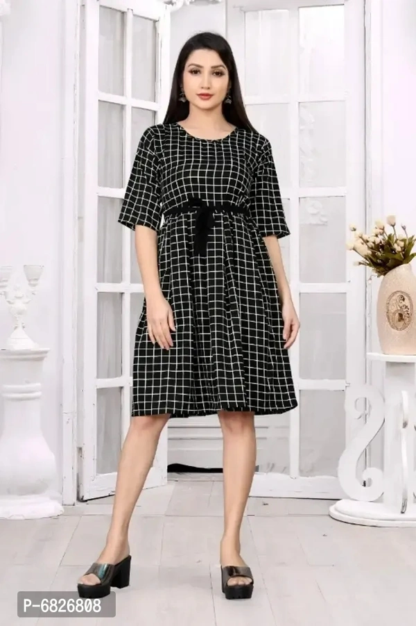 Stylish Fancy Crepe Printed Multicolor Designer Frock With Belt Dress For Women