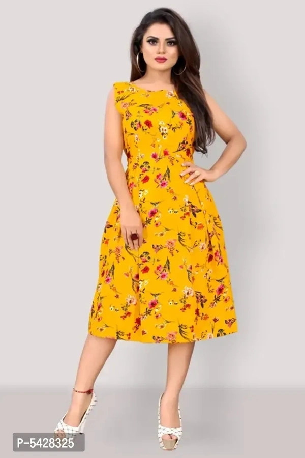 Stylish Crepe Floral Print Knee Length Dress For Women