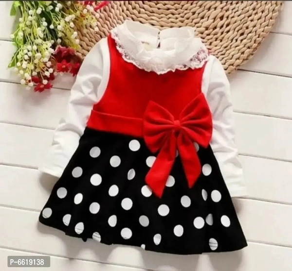 KIDS FROCK RED BLACK POLKA DOTS