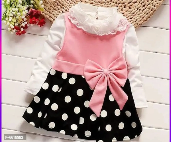 KIDS FROCK PINK BLACK POLKA DOTS