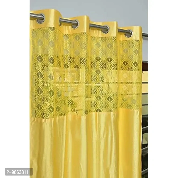 Soulful Creations Abstract Patch Design Curtain a Combination of Solid Plain with Sparkling Net. (Yellow, Window 5 feet ( 1 pcs))