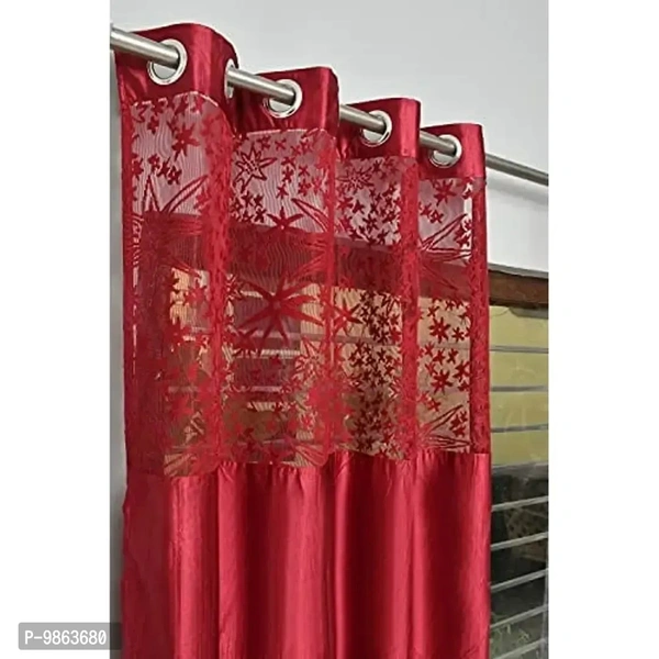 Soulful Creations Abstract Patch Design Curtain a Combination of Solid Plain with Sparkling Net.