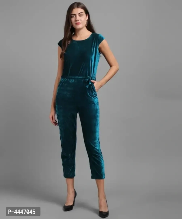 Vivient Women Dark Green Plain Velvet Jumpsuits