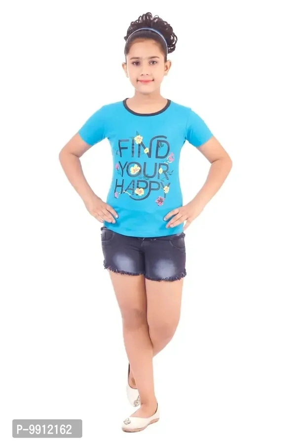 Girls Denim Hot Short with a pack of T shirt