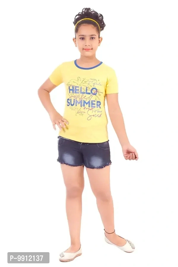 Girls Denim Hot Short with a pack of T shirt