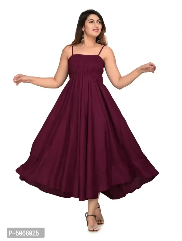 Rayon Fit Flared Western Wear Gown For Women/Girls/Ladies (Wine)
