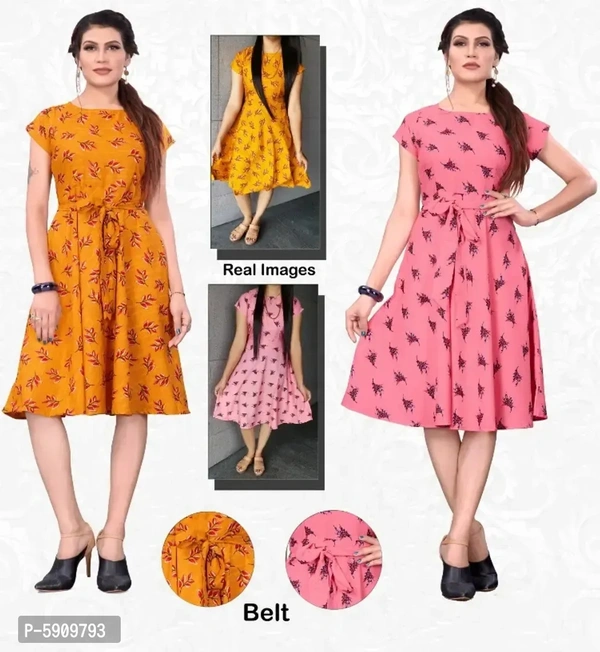 Stylish Crepe Knee Length Floral Print Fit and Flare Dress (Combo Pack Of 2)