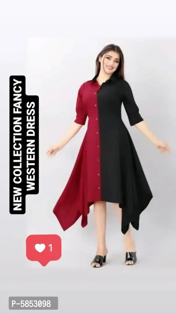 Stylish Crepe Solid 3/4 Sleeves Asymmetric Dresses