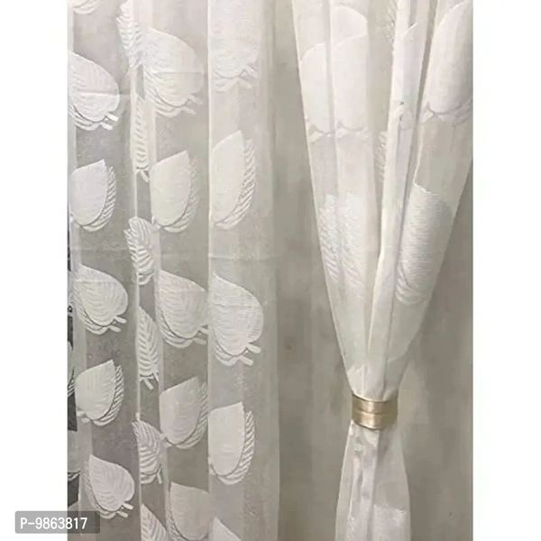 Soulful Creations Crystal Sheer Polyester Net Transparent Curtain (White Leaf, 4ft x 9ft)