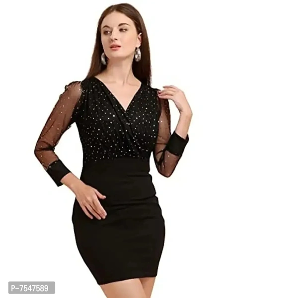Sheetal Associates Women's Elegant Glitter Long Sleeve V Neck Bodycon Mini Cocktail Party Dress
