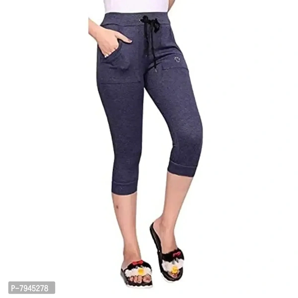Trusha Dresses Cotton Lycra Capri with Front Side Pockets Bottom Rib Knee Length (Size:30) Denim