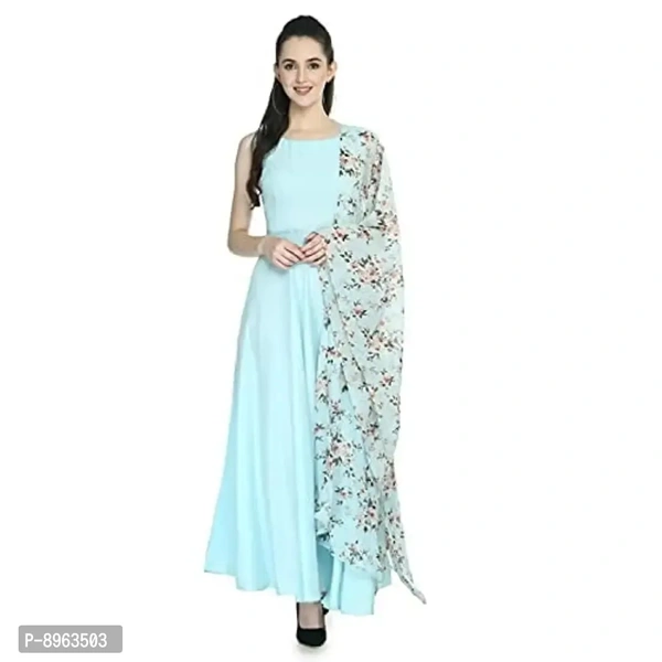 RUDRAKRITI Women's Crepe Maxi Dress and duptta Set