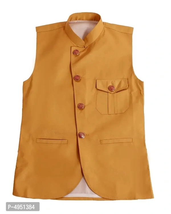 Boy's Yellow Cotton Blend Self Pattern Ethnic Jacket
