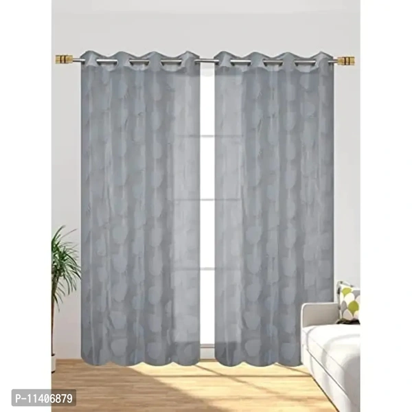 MallowWorld Leaf Design Net Curtain 7ft, Grey Color (Pack of 1)