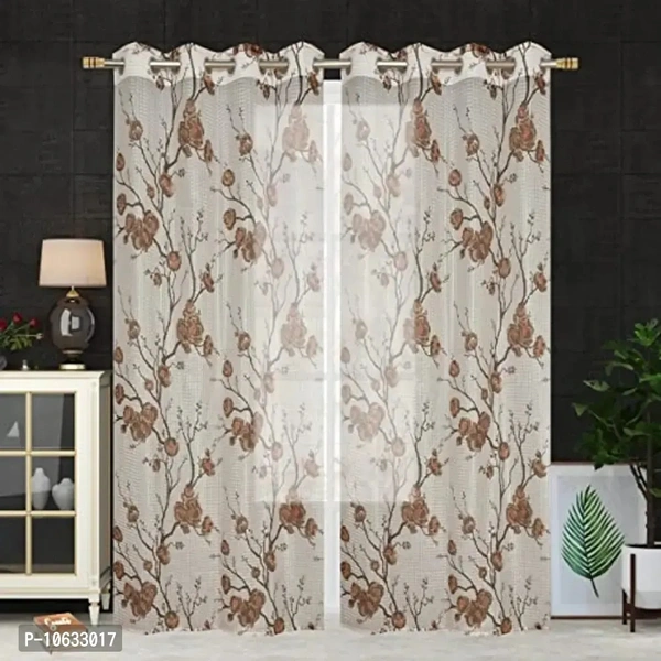 UNNAK Net Transparent Curtain Drapes | Floral Panels for Home and Office Decor | Fancy Eyelet Curtains for Living Room Kitchen Hall