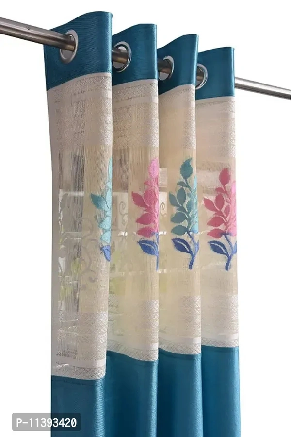 Net Patch Curtains for Doors (7 Feet), Blue, Pack of 2