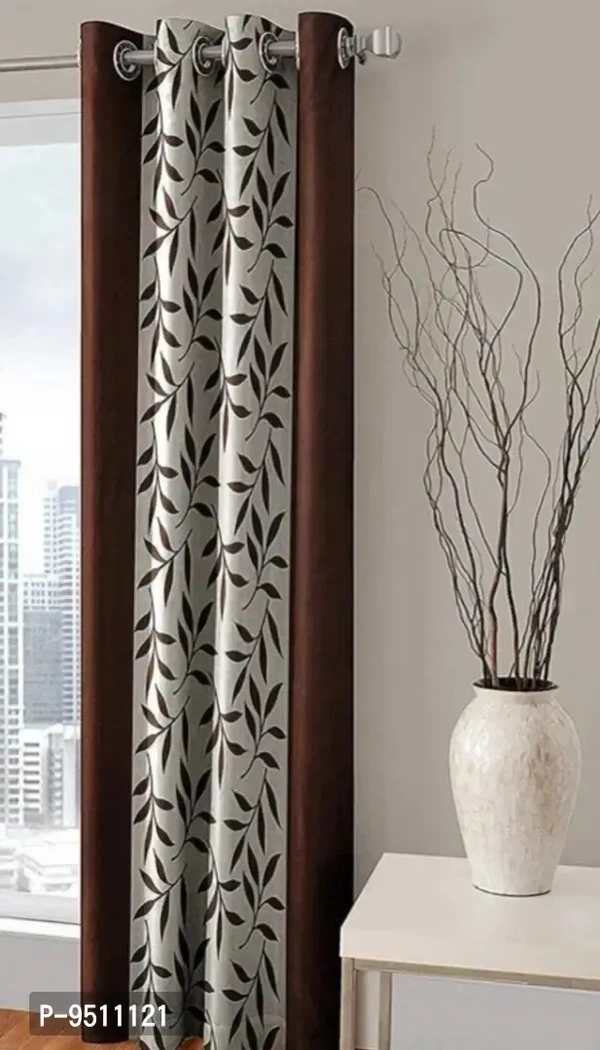 Classic Polyester Printed Door Curtain – Eyelet Style, Coffee Color