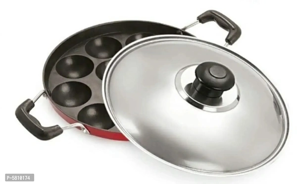 Zodex 12 Cavities Non-Stick Appam Patra with Lid and Side Handle