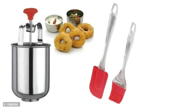 Trendy Serebrum Stainless Steel Medu Vada Maker With Silicone Brush Combo -Multicolor Pack Of 2