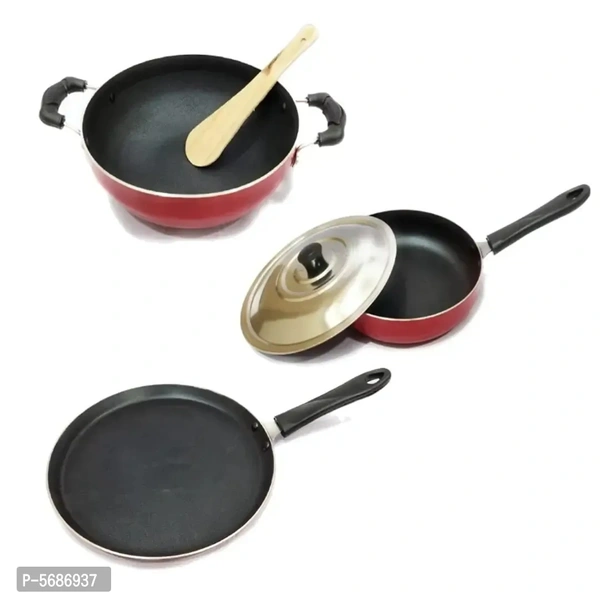 Basics Aluminum Non-stick Cookware Set, Set of 3 (With one lid),