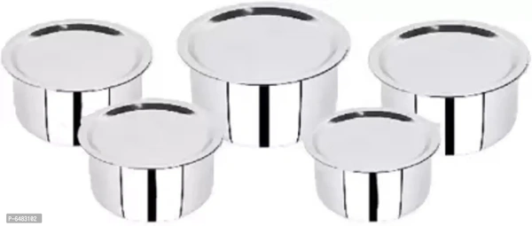 Useful Stainless Steel High Quality 22 Gauge And Gas Stove Compatible Tope Set With Lids- 10 Pieces, 5 Tope, 5 Lids